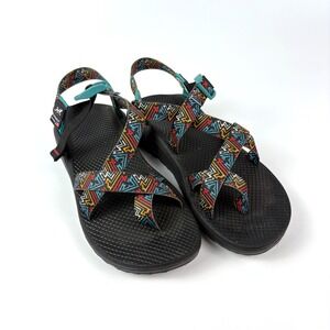 Chaco Rapid Toe Loop Sandal Womens Sz 9 Multi Color Geometric Pattern Hiking Out